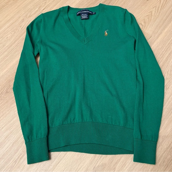 Ralph Lauren Sport 100% Merino Wool V Neck Sweater Sz S Pickelball Golf Green - Picture 2 of 6